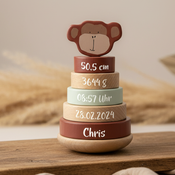 Tour à empiler en bois - Monsieur Singe - pour la naissance | Trixie