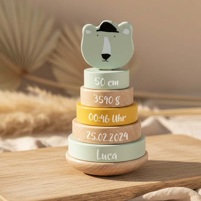 Tour à empiler en bois - Monsieur Ours Polaire - Pour la naissance | Trixie