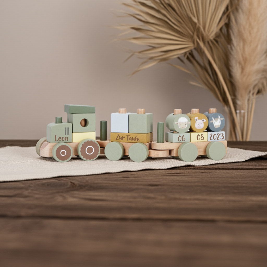 Personalized Wooden Train Little Farm with Name – Christening Gift | Schmatzepuffer
