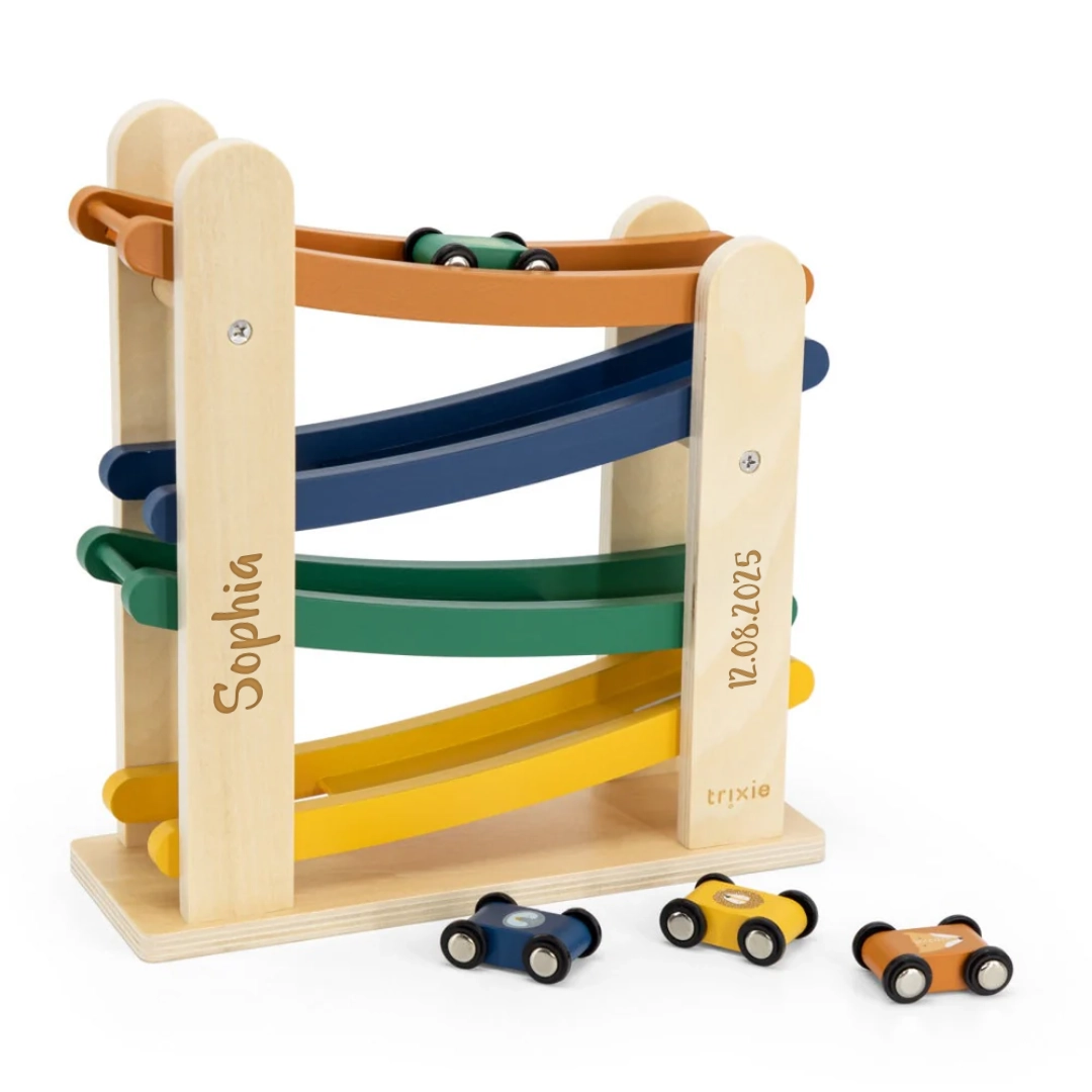 Circuit de billes en bois avec 4 voitures – Jouet de motricité pour enfants | Schmatzepuffer