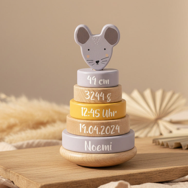 Tour de piles en bois - Madame Souris - Pour la naissance | Trixie