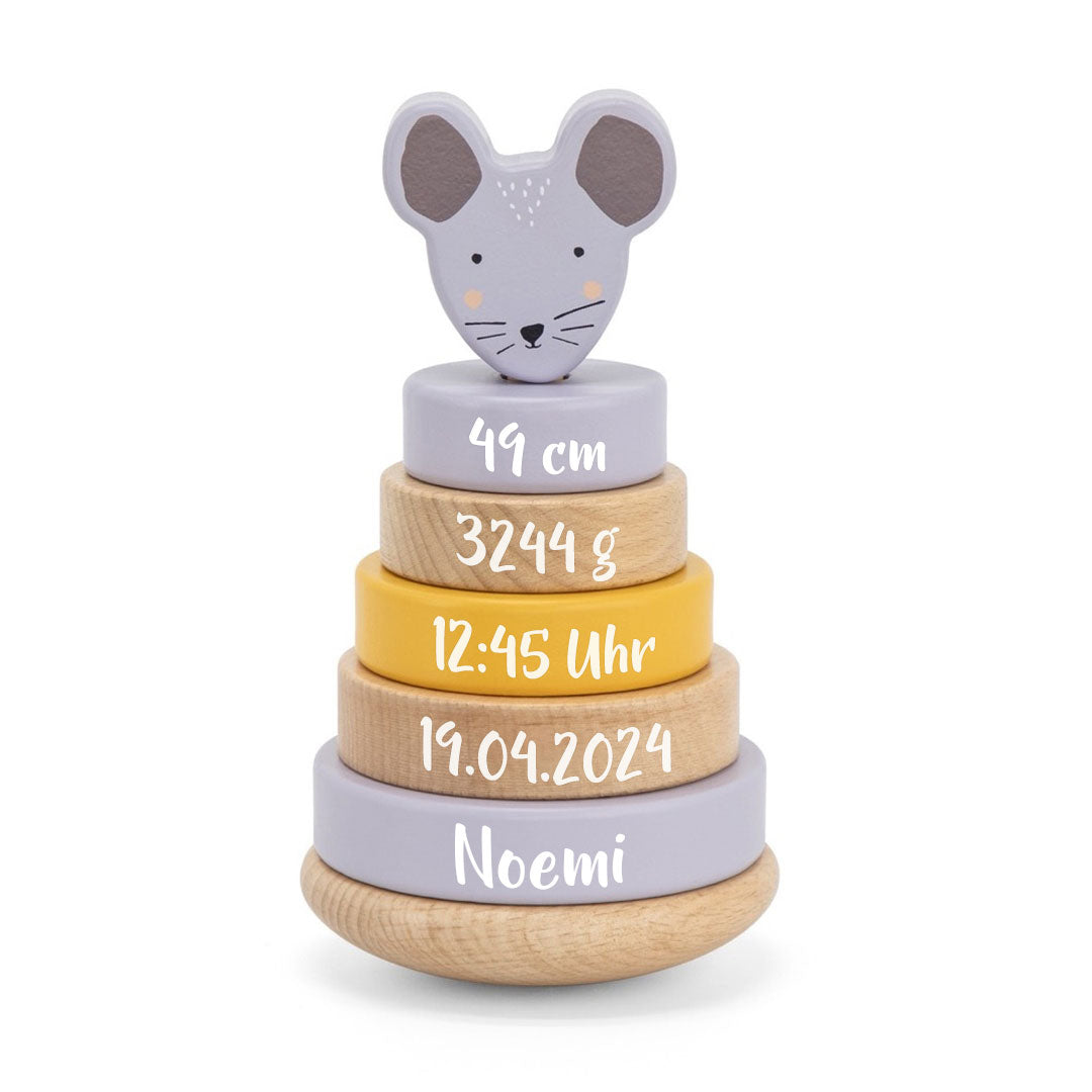Tour de piles en bois - Madame Souris - Pour la naissance | Trixie