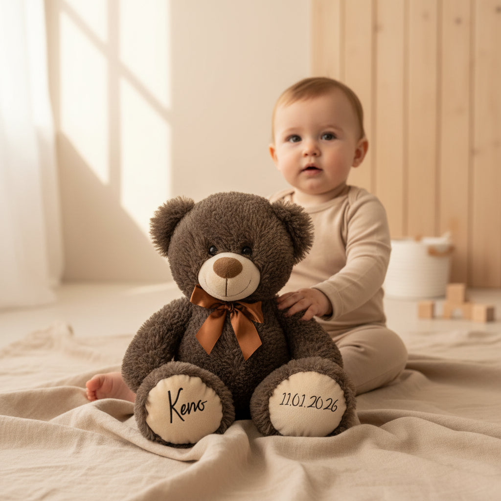 Ours en peluche personnalisé 54cm marron foncé - Cadeau de naissance et de baptême