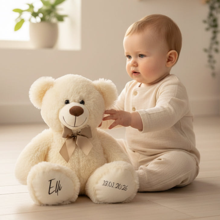 Personalized Teddy Bear Plush Toy 54cm White - Gift for Birth & Christening