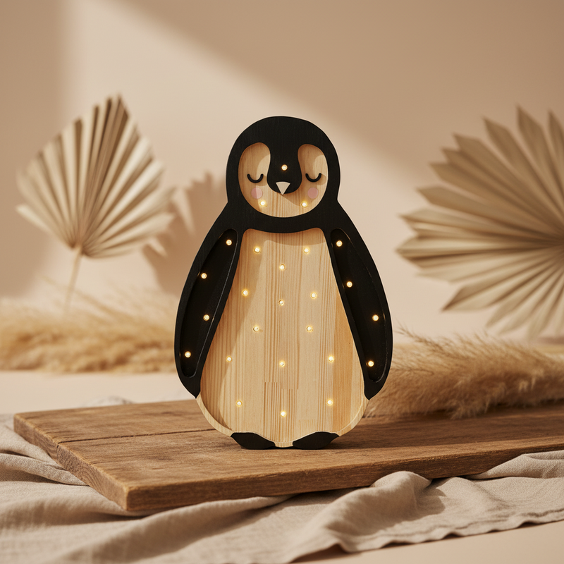 Lampe en bois Bébé Pingouin | Petites Lumières