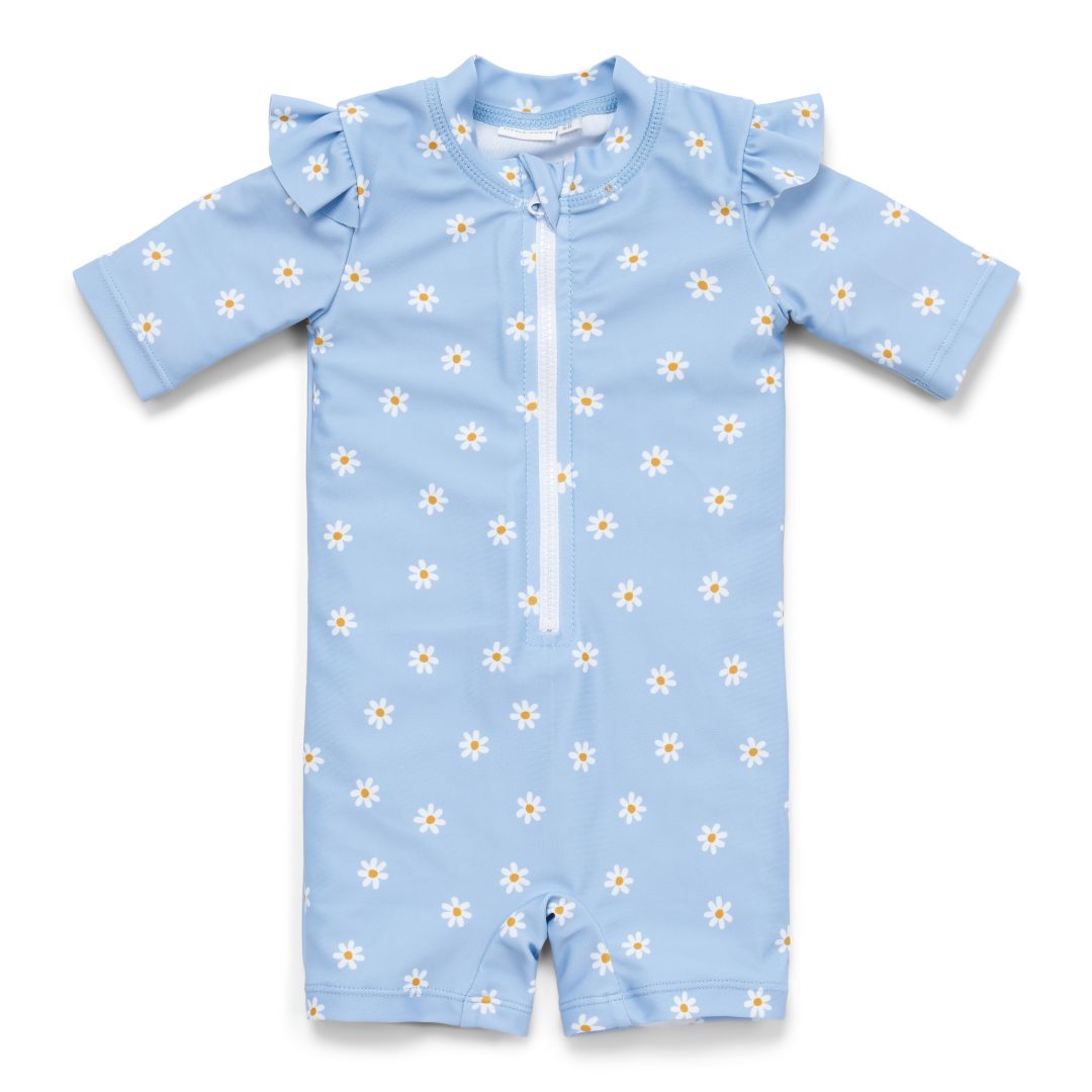 Badeanzug kurzarm Rüschen Daisies Blue | Little Dutch
