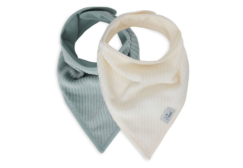 Lot de 2 bavoirs bandana en velours côtelé, vert d'eau/ivoire | Jollein