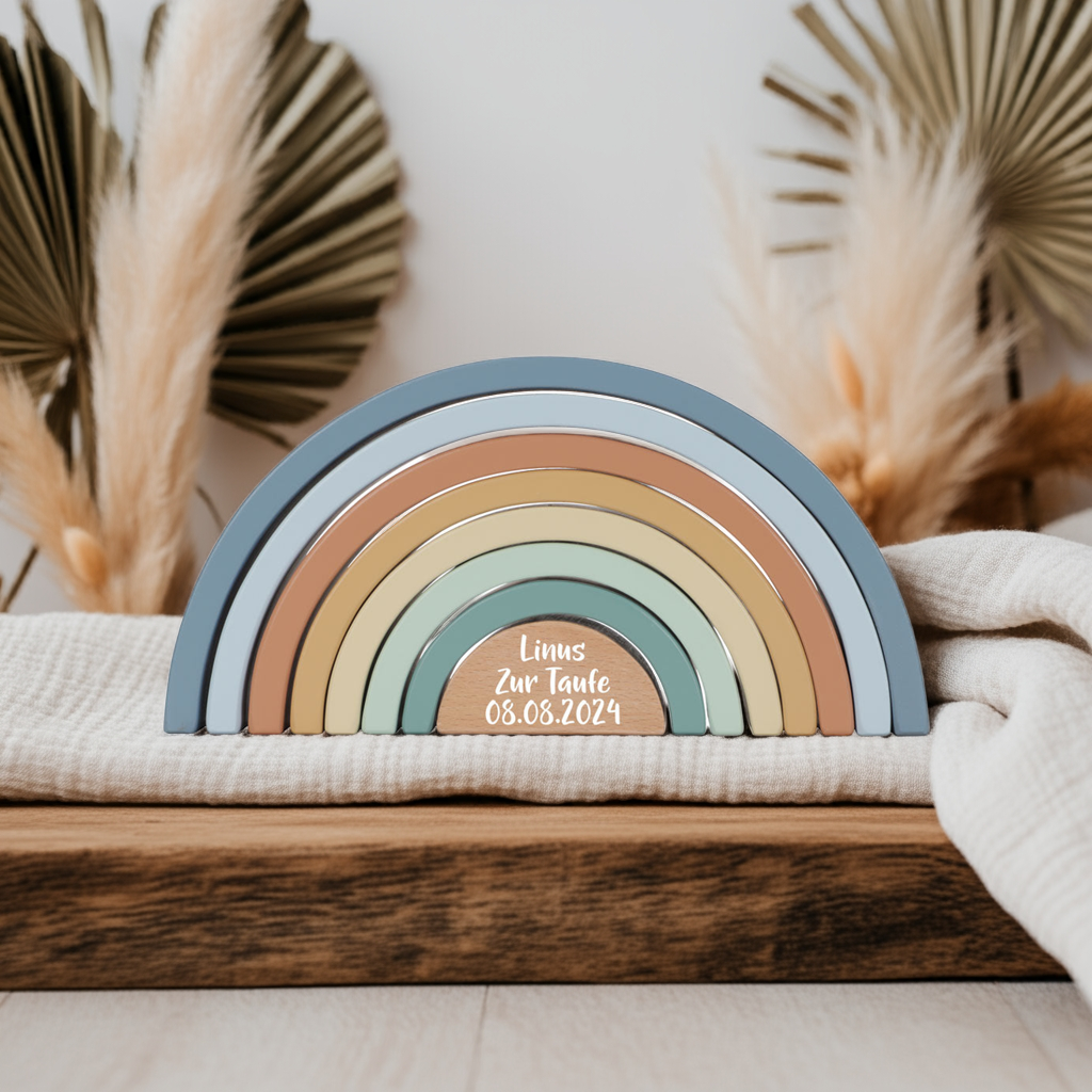 Tour à empiler personnalisée Arc-en-ciel Amis de la Forêt - Cadeau de baptême