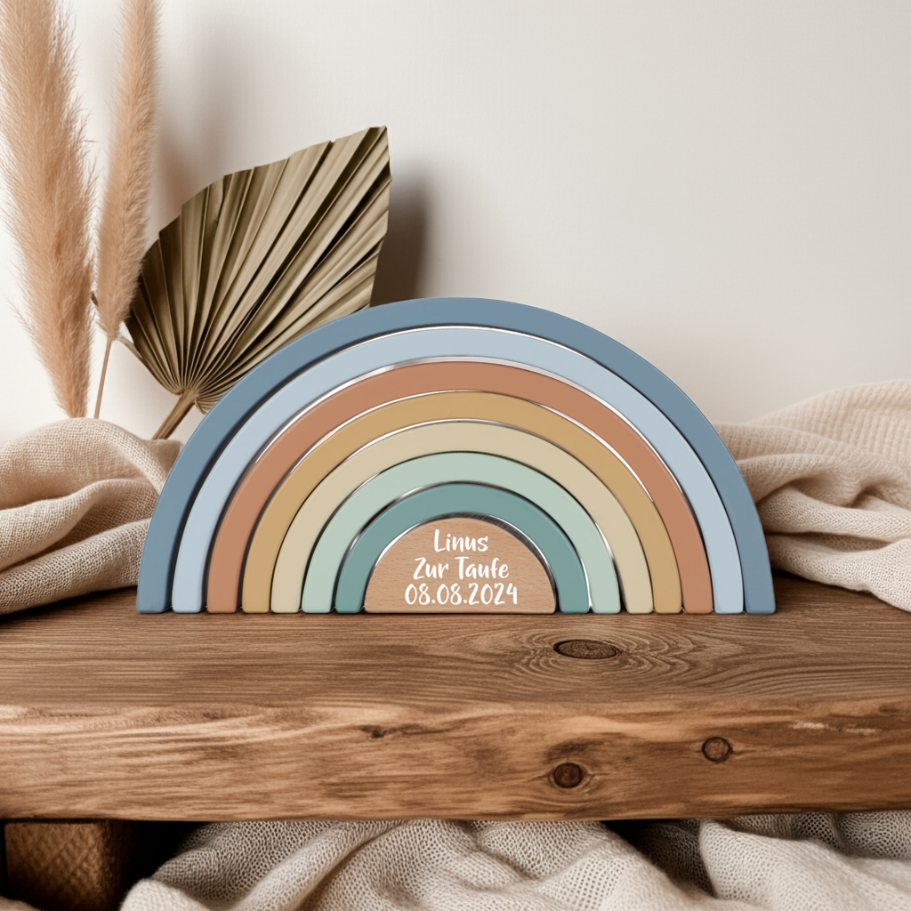 Tour à empiler personnalisée Arc-en-ciel Amis de la Forêt - Cadeau de baptême