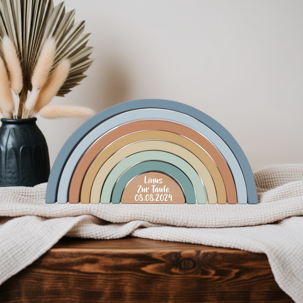 Tour à empiler personnalisée Arc-en-ciel Amis de la Forêt - Cadeau de baptême