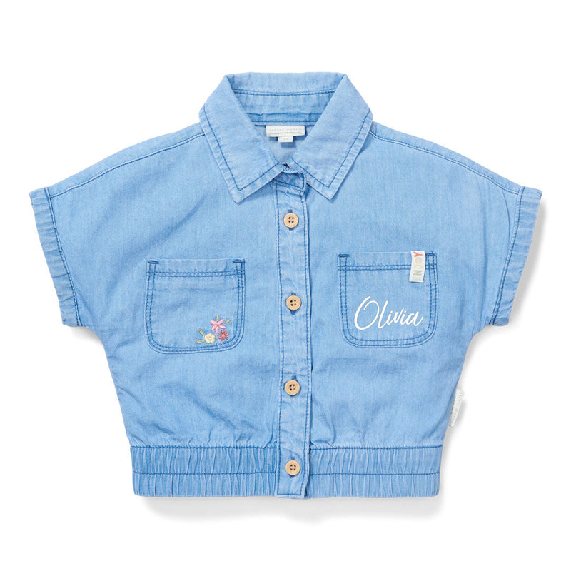 Blouse à manches courtes en jean – Blouse légère pour enfant, pour le quotidien et les loisirs