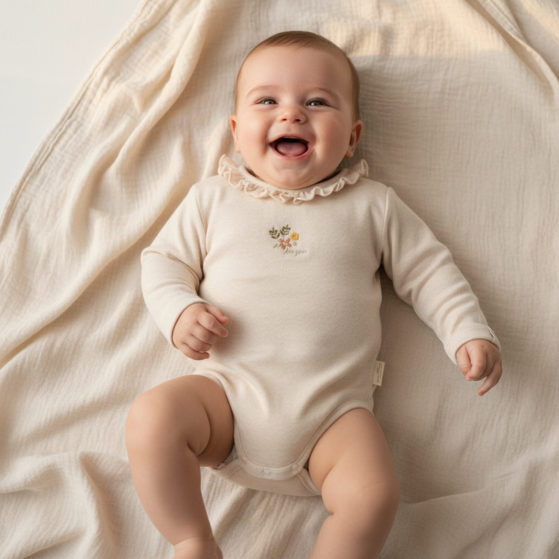 Long-sleeved bodysuit sand melange for babies