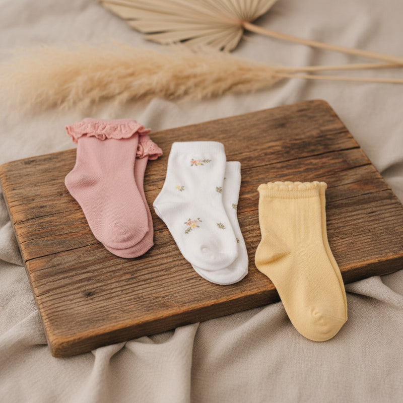 Set of 3 pink/white/yellow socks | Little Dutch
