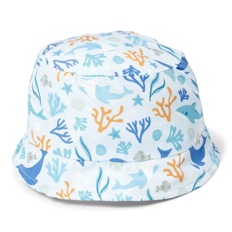 Sonnenhut wendbar Honey Stripes / Ocean Dreams Blue gr. 1 | Little Dutch