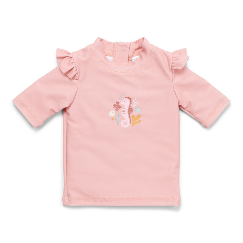 T-shirt de bain à volants et manches courtes Little Dutch en rose hippocampe