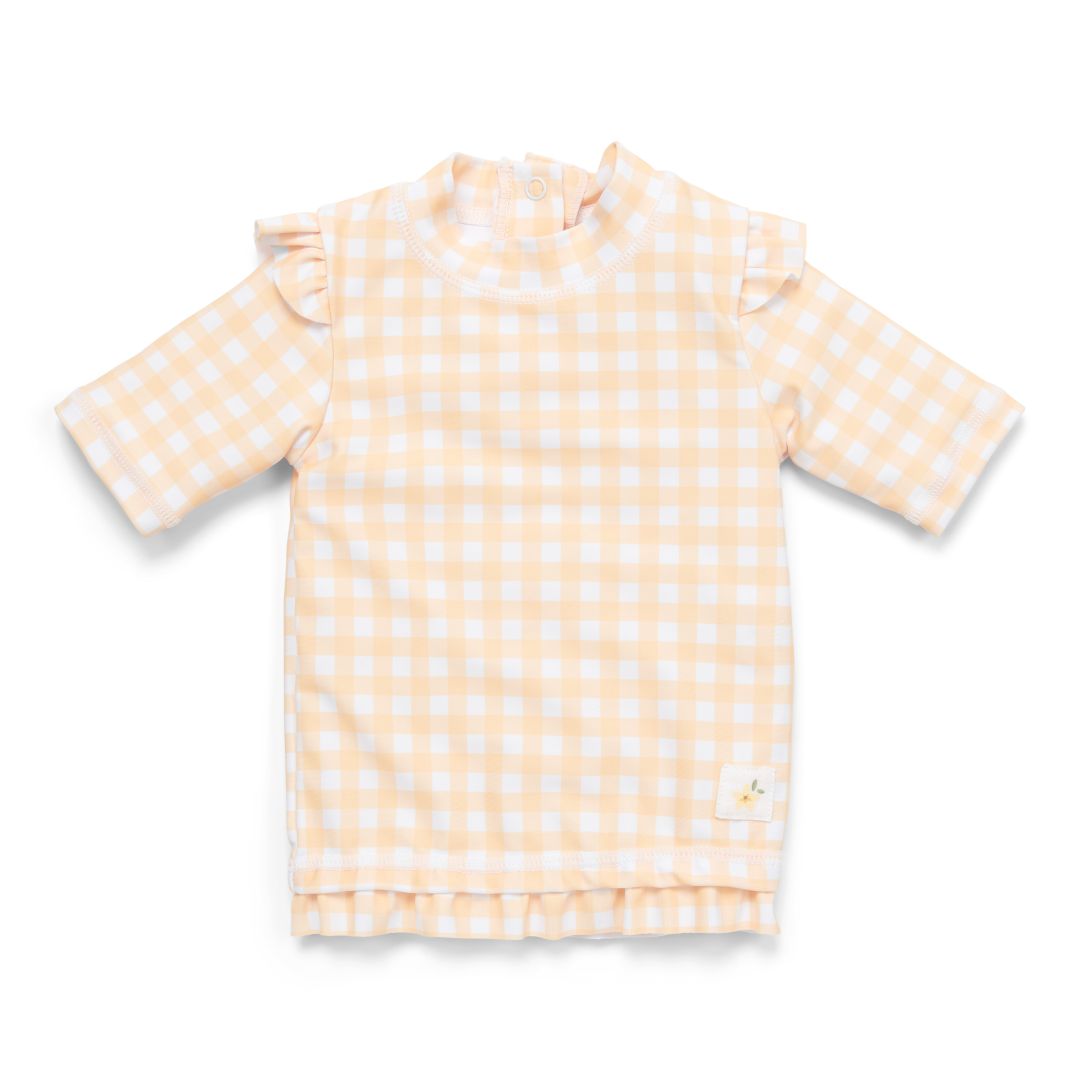T-shirt anti-UV à manches courtes à carreaux Sunshine avec volants