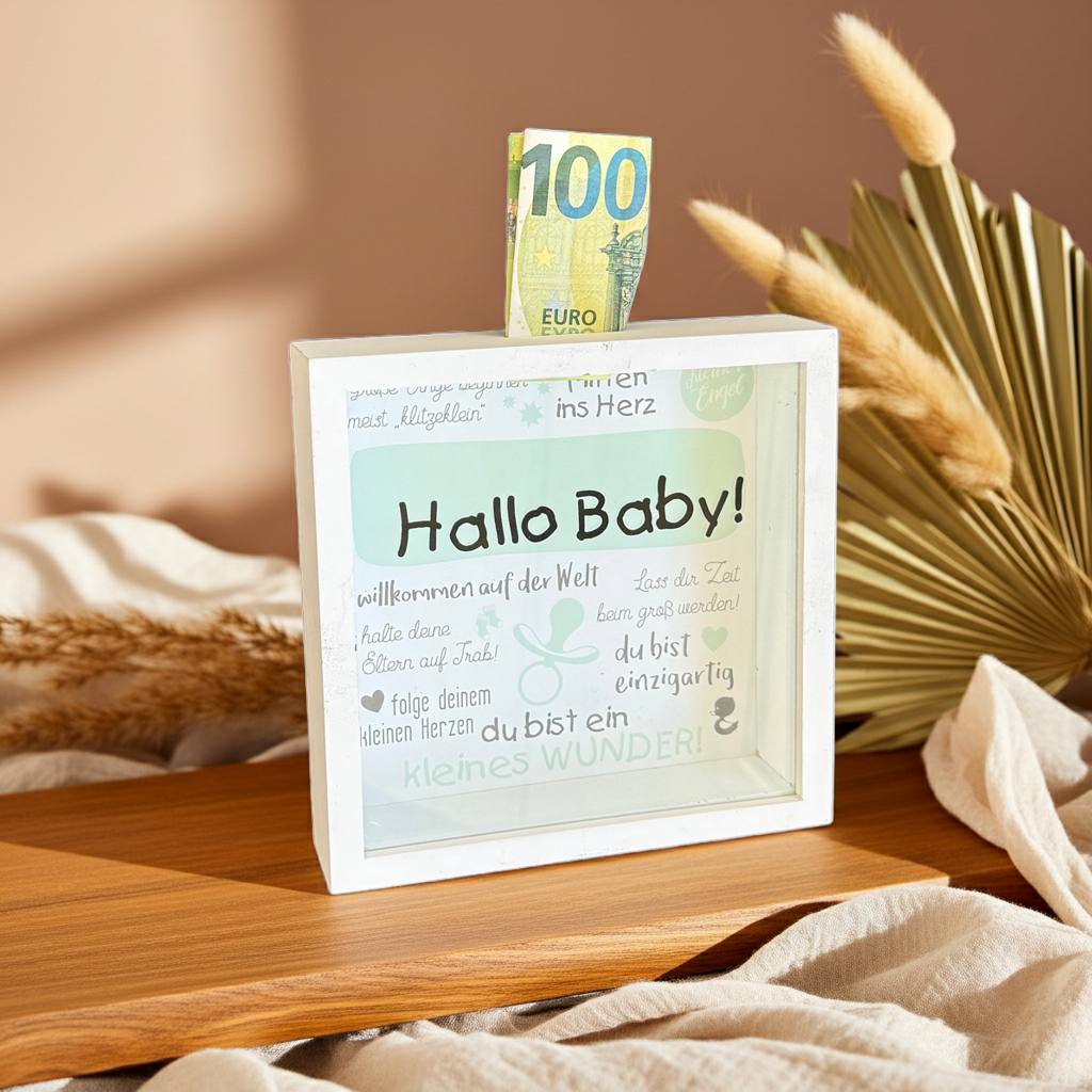 Tirelire "Bonjour bébé" – Cadeau d'argent pour une naissance | Schmatzepuffer
