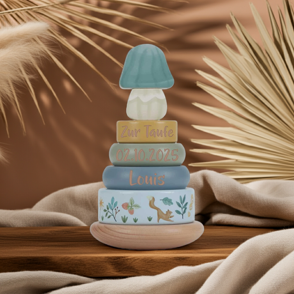 Tour à empiler en bois avec anneaux « For Baptism » | Little Dutch