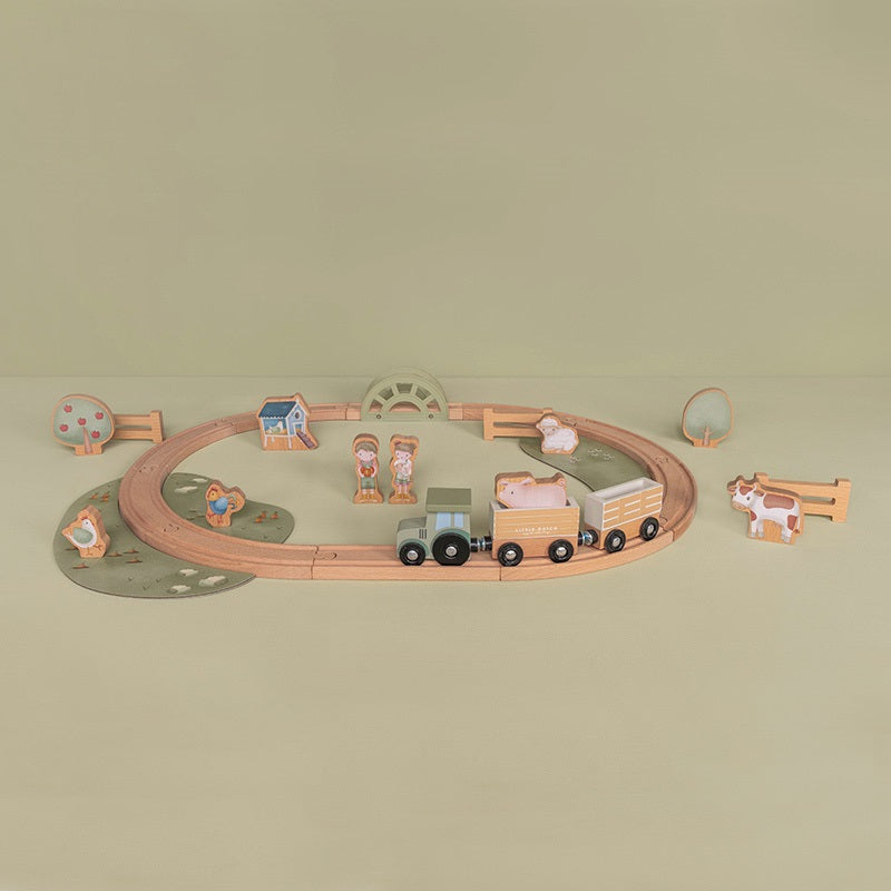 Circuit de train en bois Little Farm – Jouet en bois créatif pour enfants