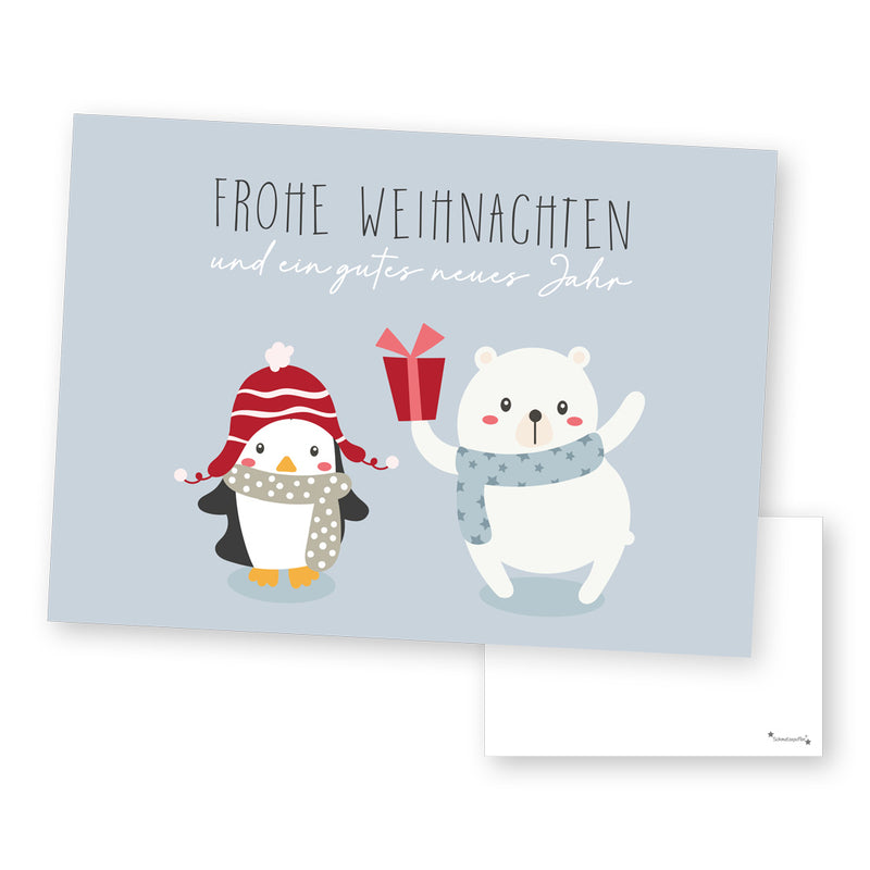 Carte de vœux « Joyeux Noël » - Pingouin et ours polaire