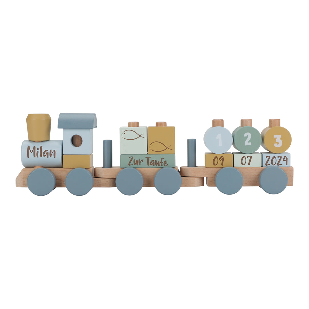 Personalisierter Holz-Zug Forest Friends - Geschenk zur Taufe