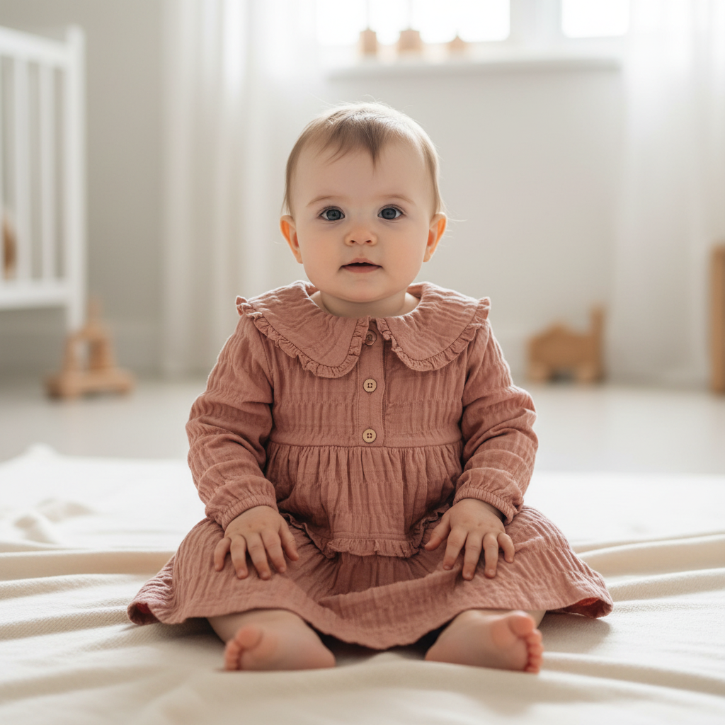 Robe à manches longues rose vif – Robe d'enfant à motif floral