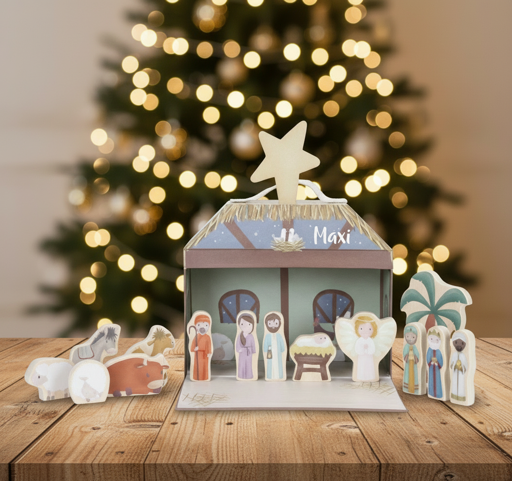 Crèche de Noël personnalisée en bois – adorable jeu de crèche pour enfants
