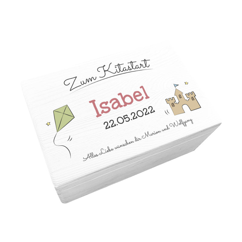 Boîte à souvenirs - Bois blanc - Personnalisée pour l'entrée à la crèche | Schmatzepuffer
