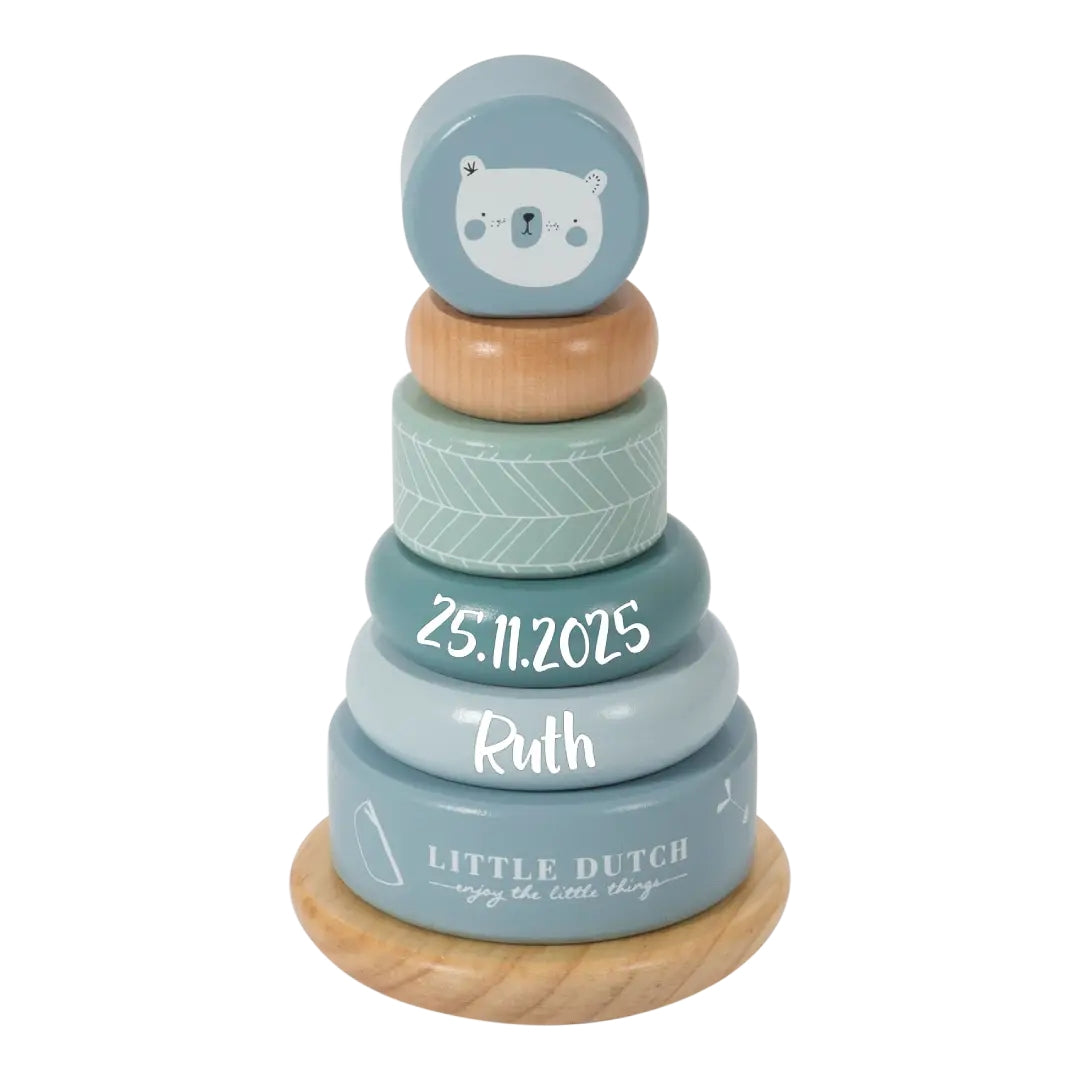 Tour à empiler personnalisable Adventure bleue – Cadeau de naissance | Schmatzepuffer