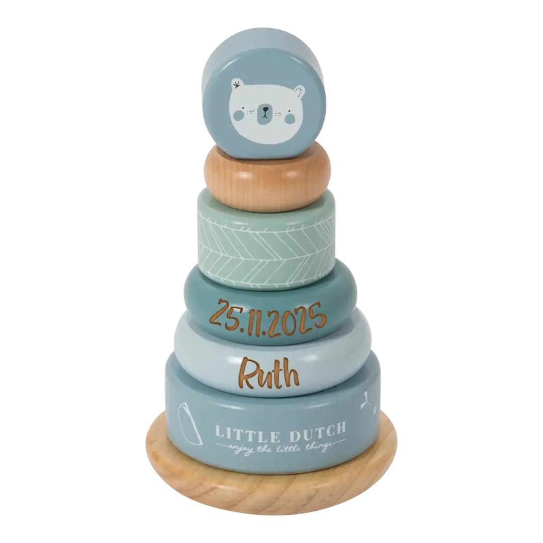 Tour à empiler personnalisable Adventure bleue – Cadeau de naissance | Schmatzepuffer
