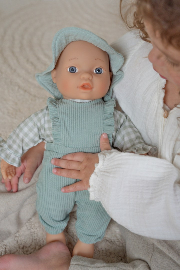 Vêtements de poupée personnalisés avec prénom – Ensemble vert pour poupées de 33 à 36 cm