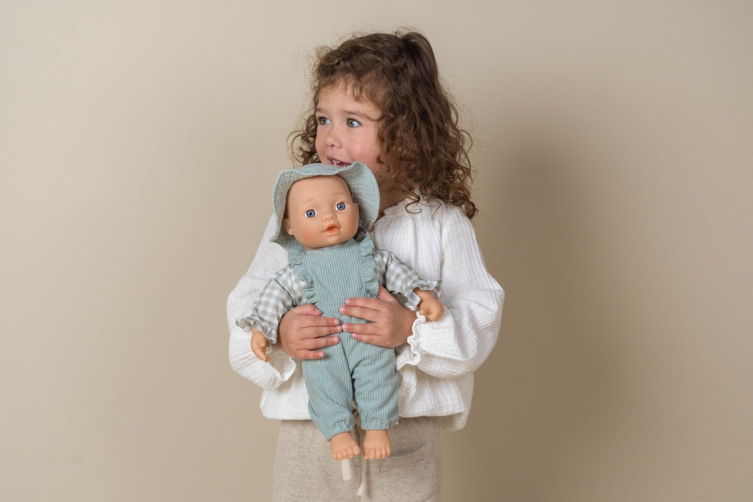 Vêtements de poupée personnalisés avec prénom – Ensemble vert pour poupées de 33 à 36 cm