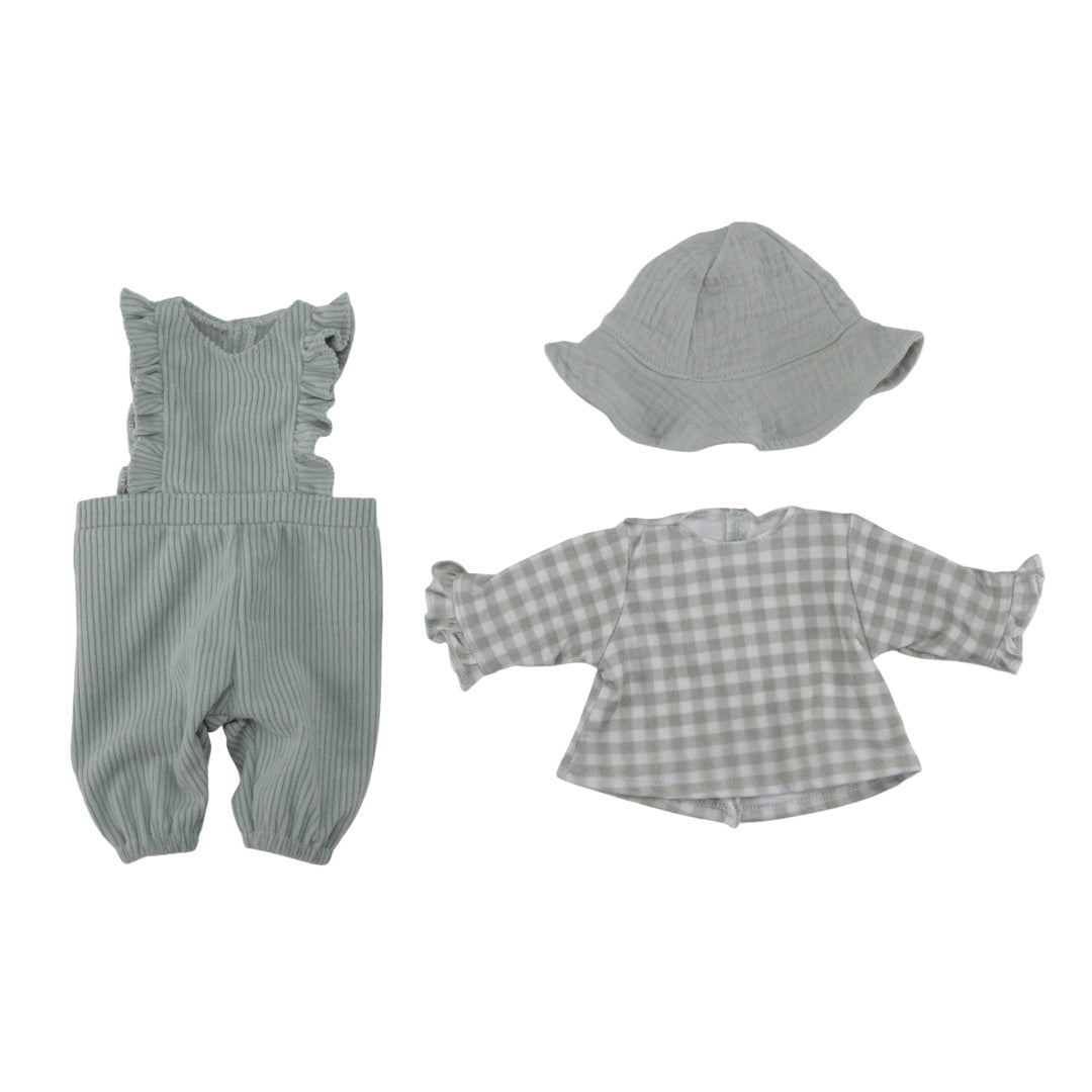 Vêtements de poupée personnalisés avec prénom – Ensemble vert pour poupées de 33 à 36 cm