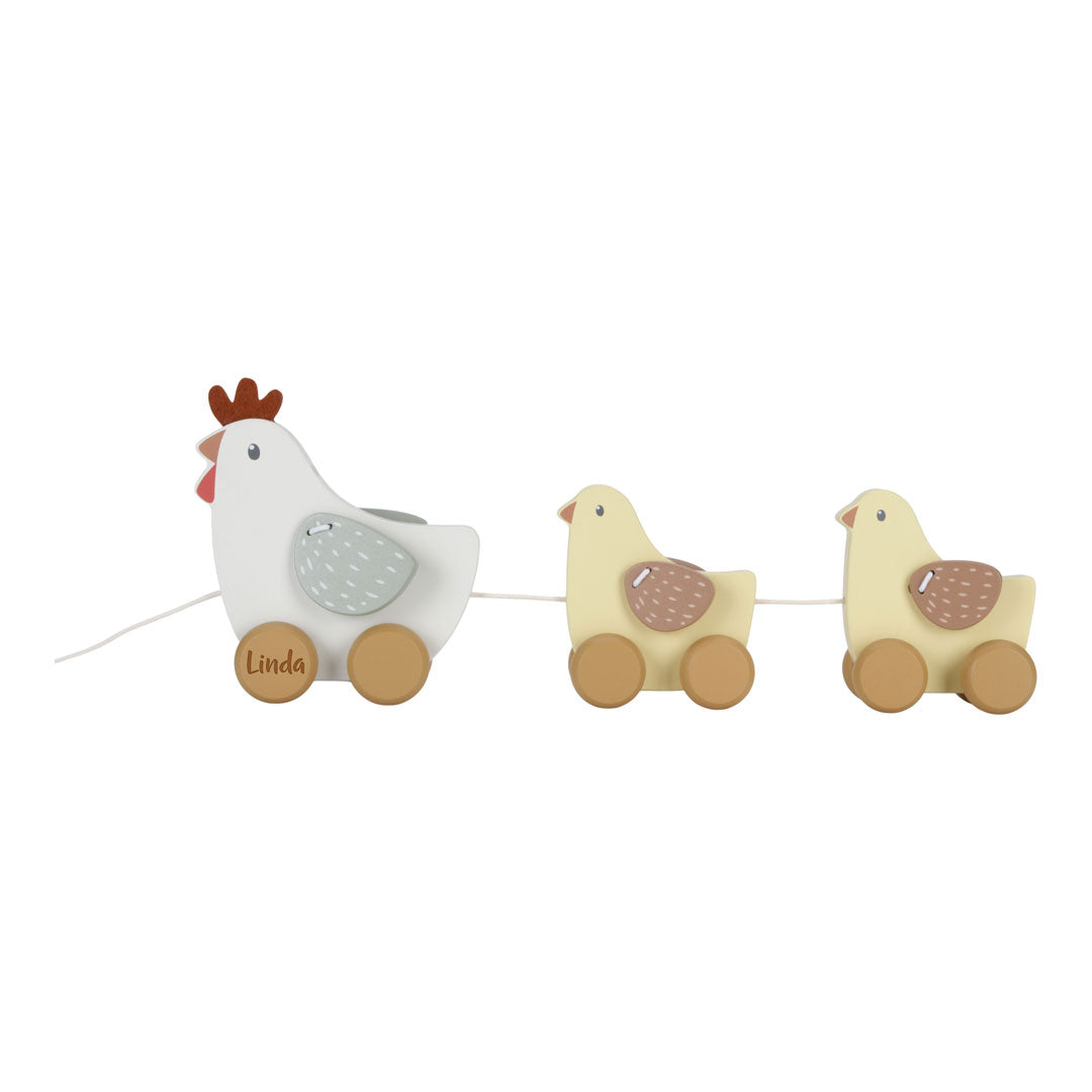 Animal à traîner en bois personnalisé poule avec prénom | Cadeau pour enfants