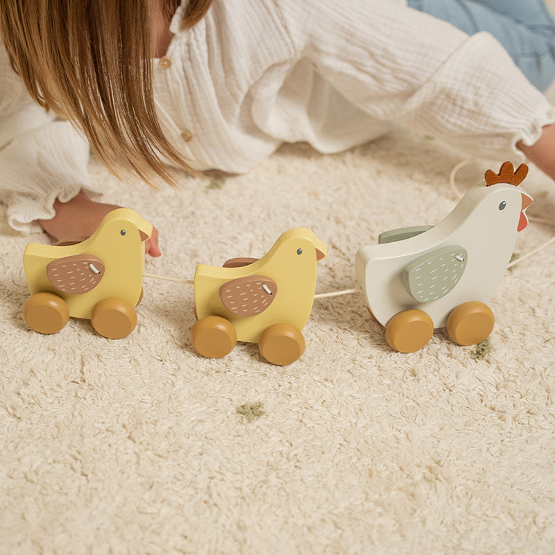 Animal à traîner en bois personnalisé poule avec prénom | Cadeau pour enfants