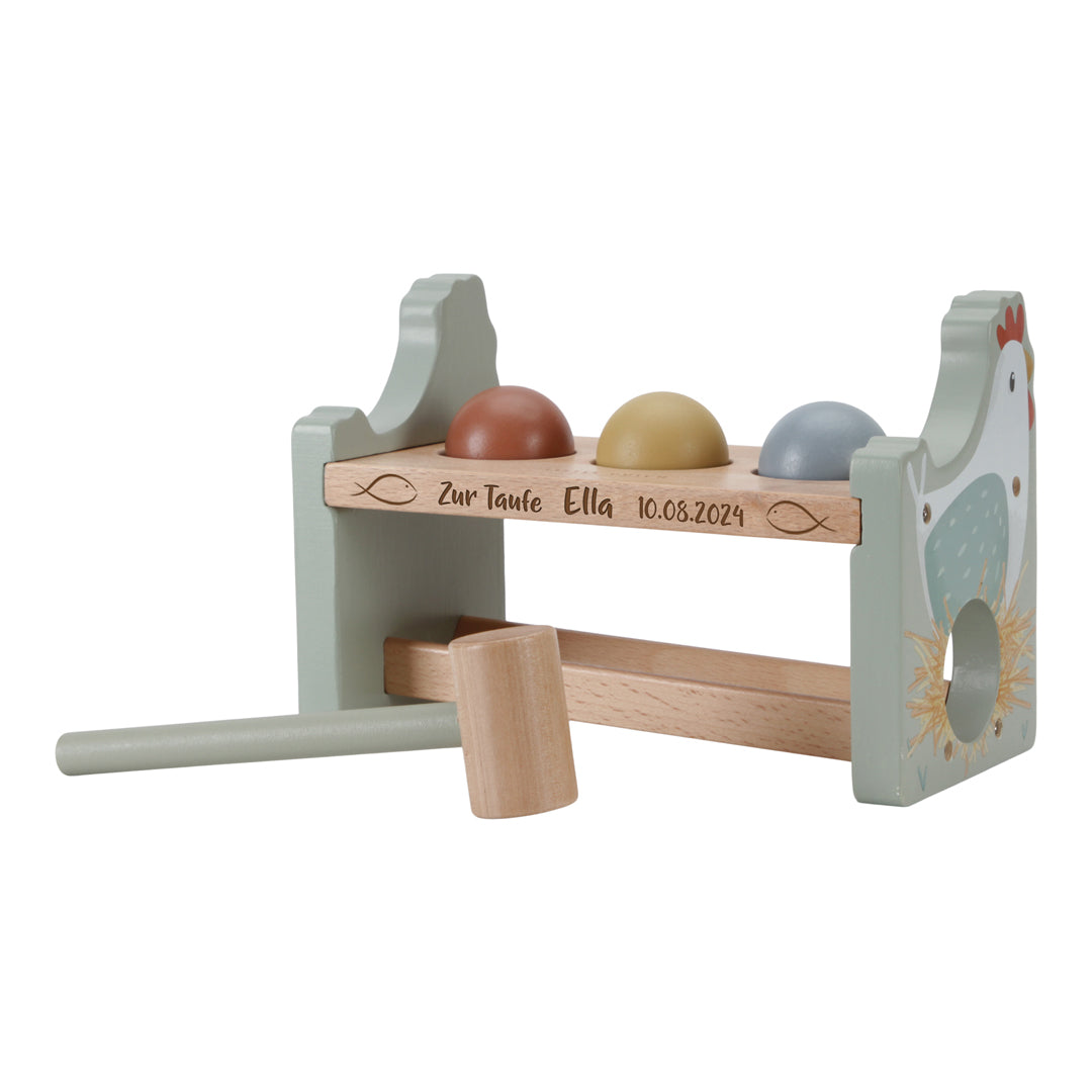 Banc à marteler avec billes Little Farm "Pour le baptême"