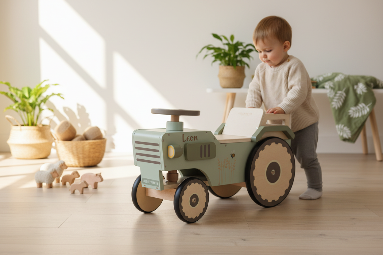Tracteur pousseur personnalisé en bois avec prénom | Cadeau pour enfants