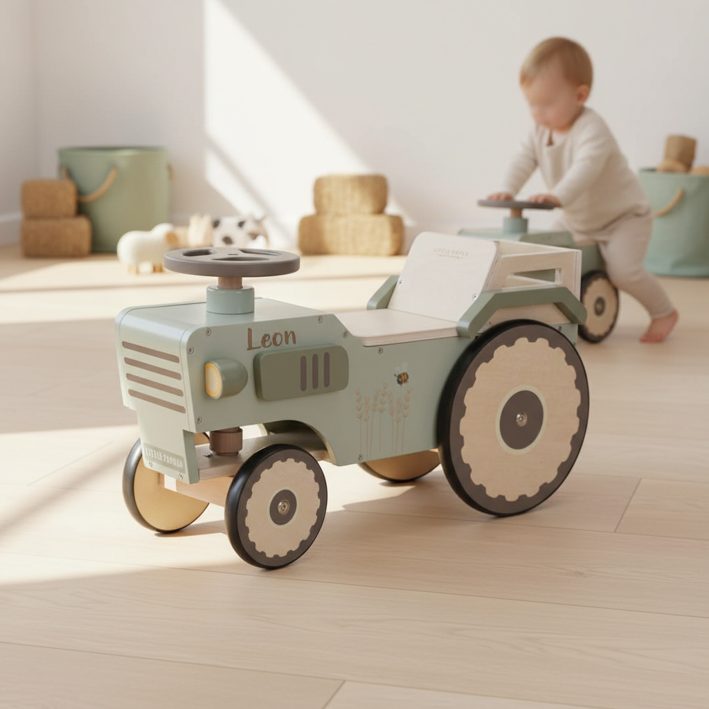 Tracteur pousseur personnalisé en bois avec prénom | Cadeau pour enfants