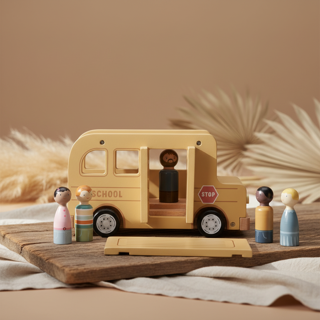 Autobus scolaire en bois pour enfants – jeu de rôle imaginatif