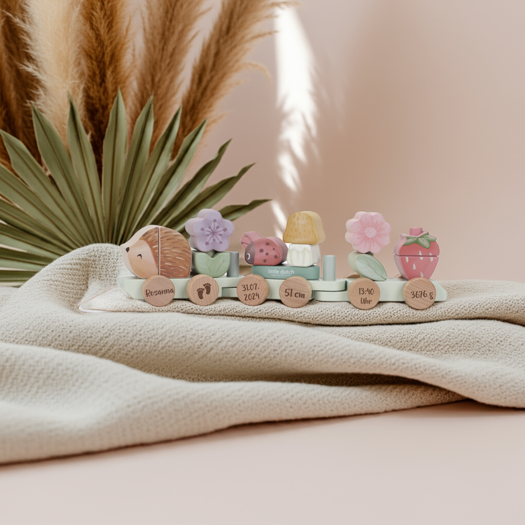 Wooden Train Hedgehog Fairy Garden "For Birth" | Little Dutch