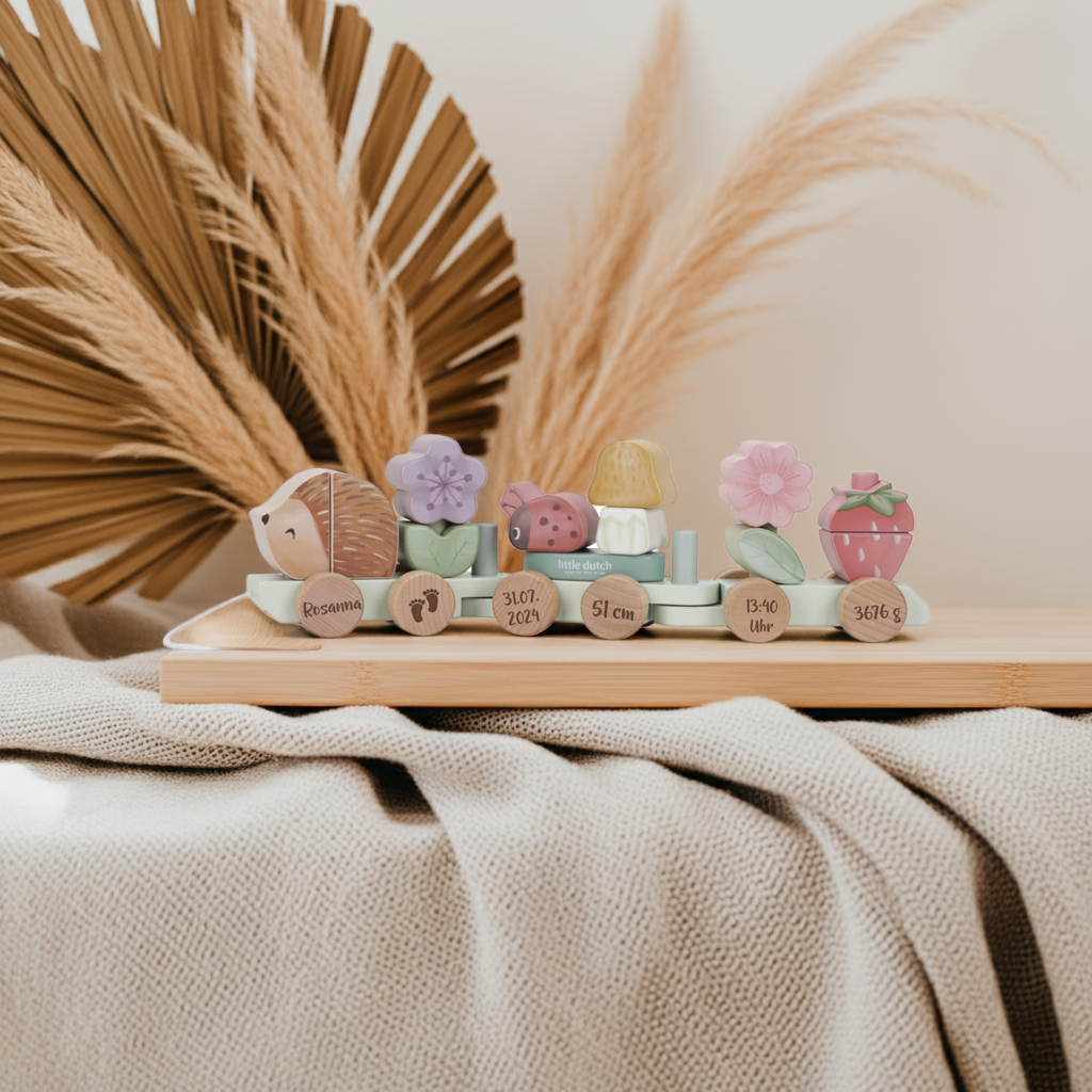 Wooden Train Hedgehog Fairy Garden "For Birth" | Little Dutch