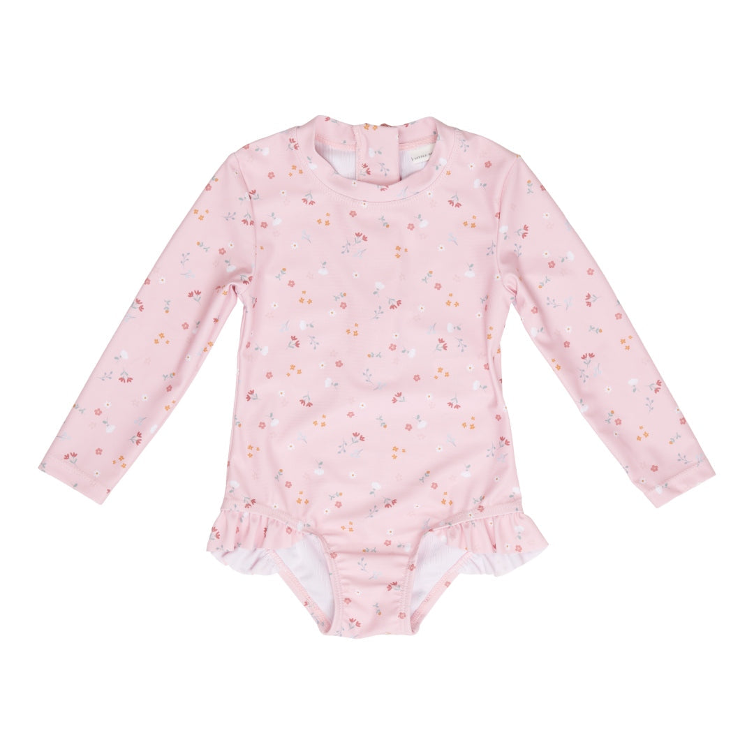 Maillot de bain manches longues Petites Fleurs Roses, taille 62/68 | Little Dutch