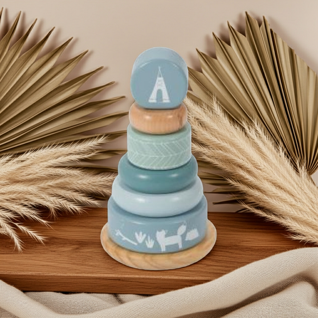 Tour à empiler personnalisable Adventure bleue – Cadeau de naissance | Schmatzepuffer