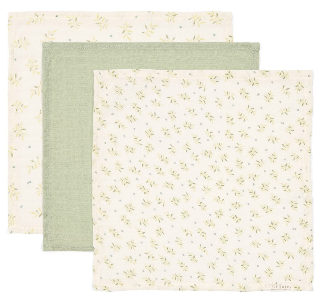 Ensemble de serviettes de toilette en mousseline – Feuilles de myrtille et sauge | Little Dutch
