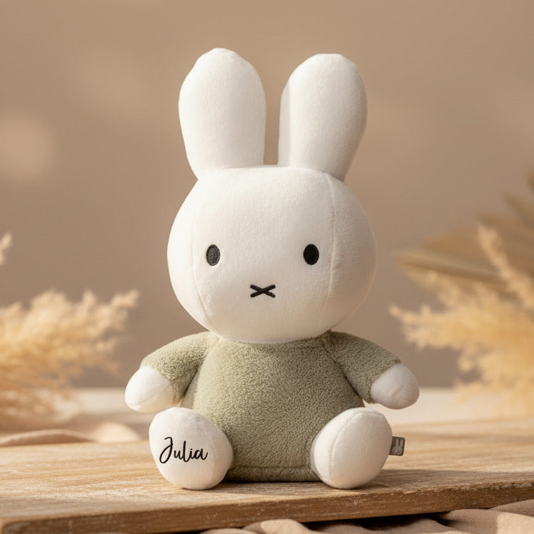 Fluffy bunny cuddly toy, 35 cm, green | Miffy x Tiamo