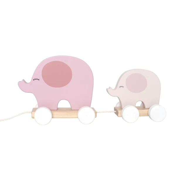 Éléphants en bois à tirer, roses | JaBaDaBaDo