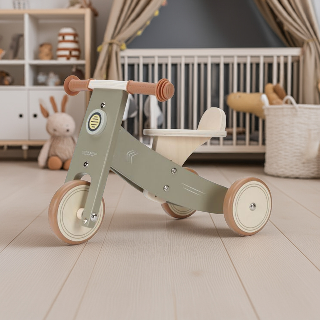 Tricycle en bois personnalisé avec nom – Cadeau pour jeunes enfants