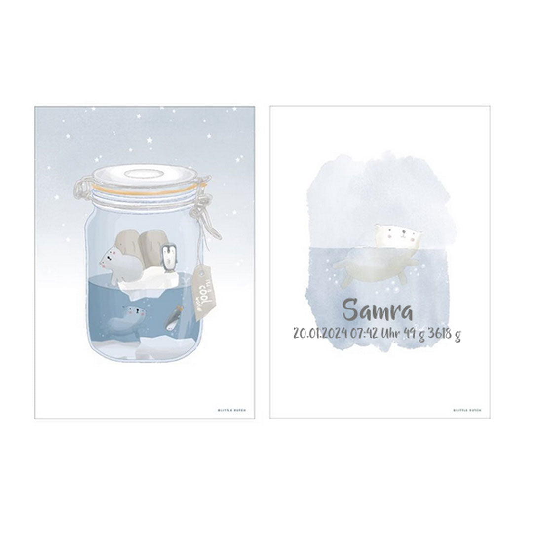 Affiche A3 mini Ours polaire « impression recto verso » bleu | Little Dutch