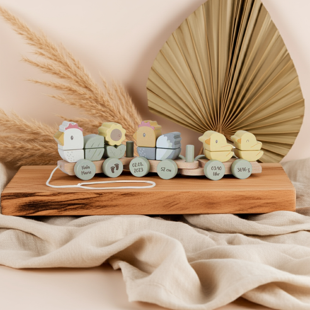 personalisierter-holzzug-huhn-name-geburtsdaten-geschenk-zur-geburt