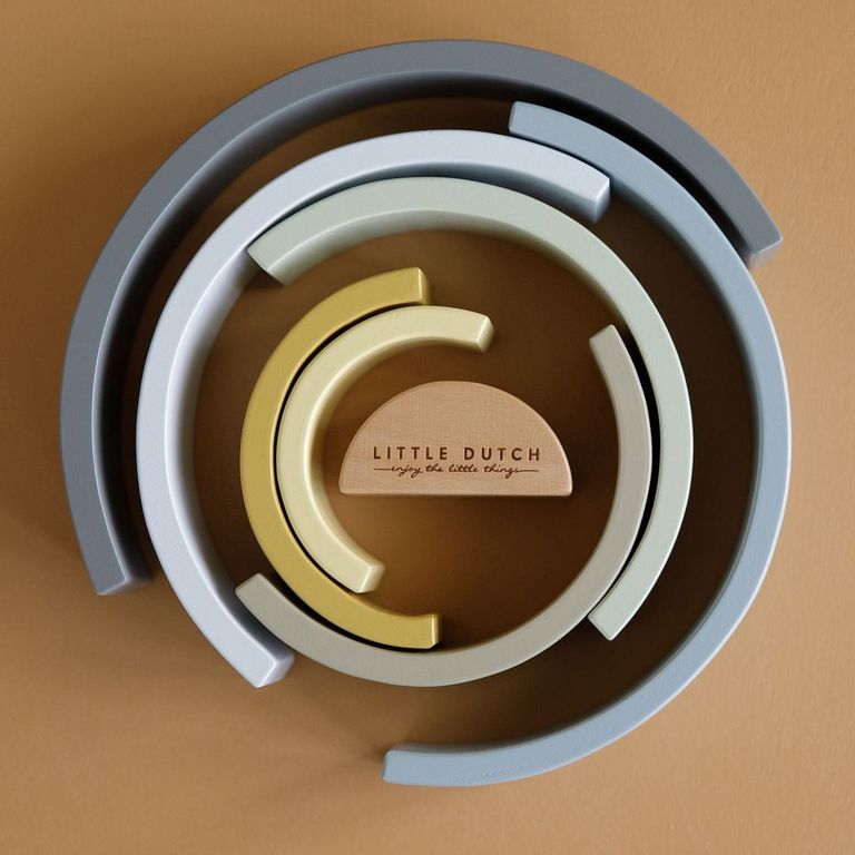 Personalisierter Stapelturm Regenbogen Blau zur Taufe – Geschenk aus Holz | Schmatzepuffer